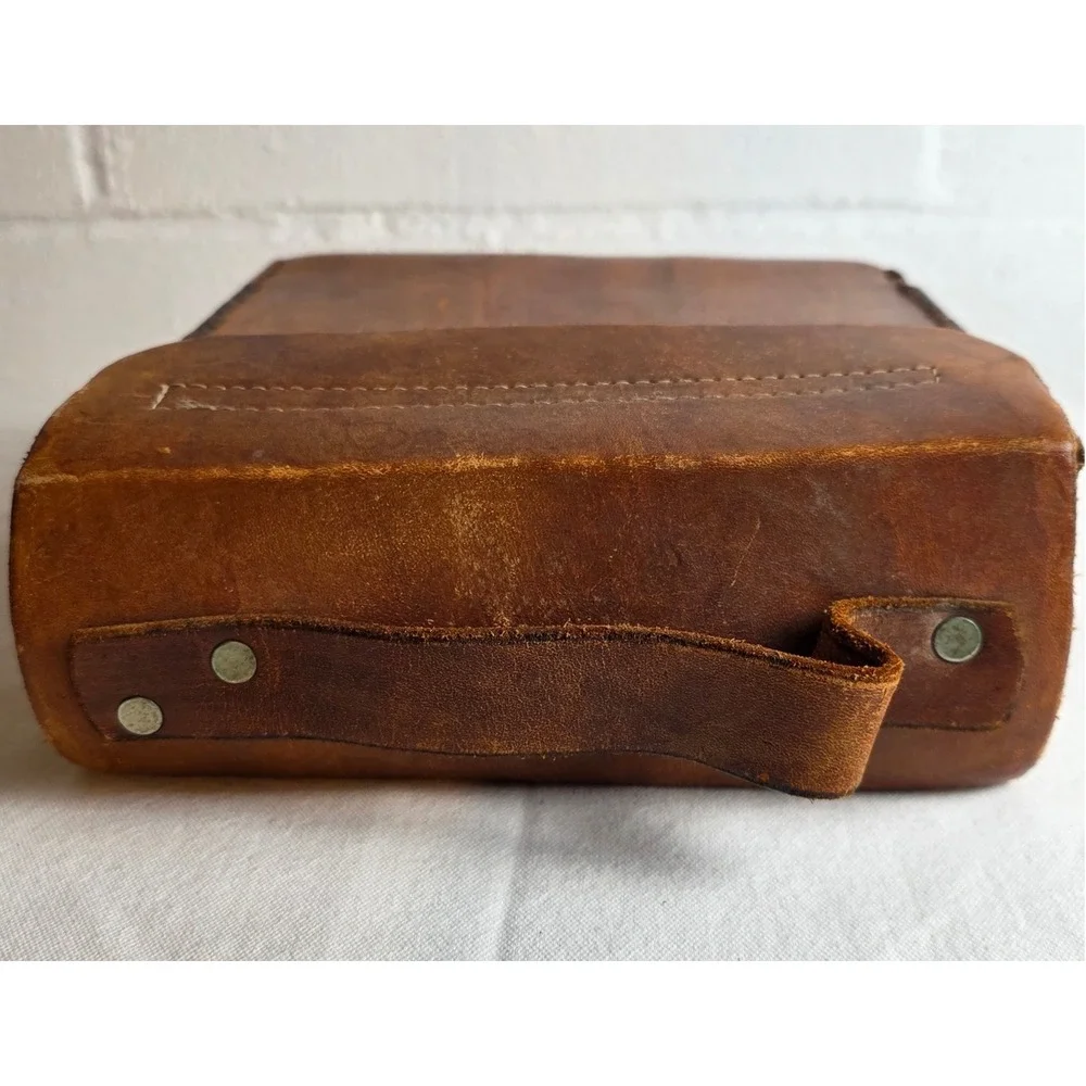 Vintage Handmade Leather Satchel Boxy Field Bag Cognac Brown Hand Stitched